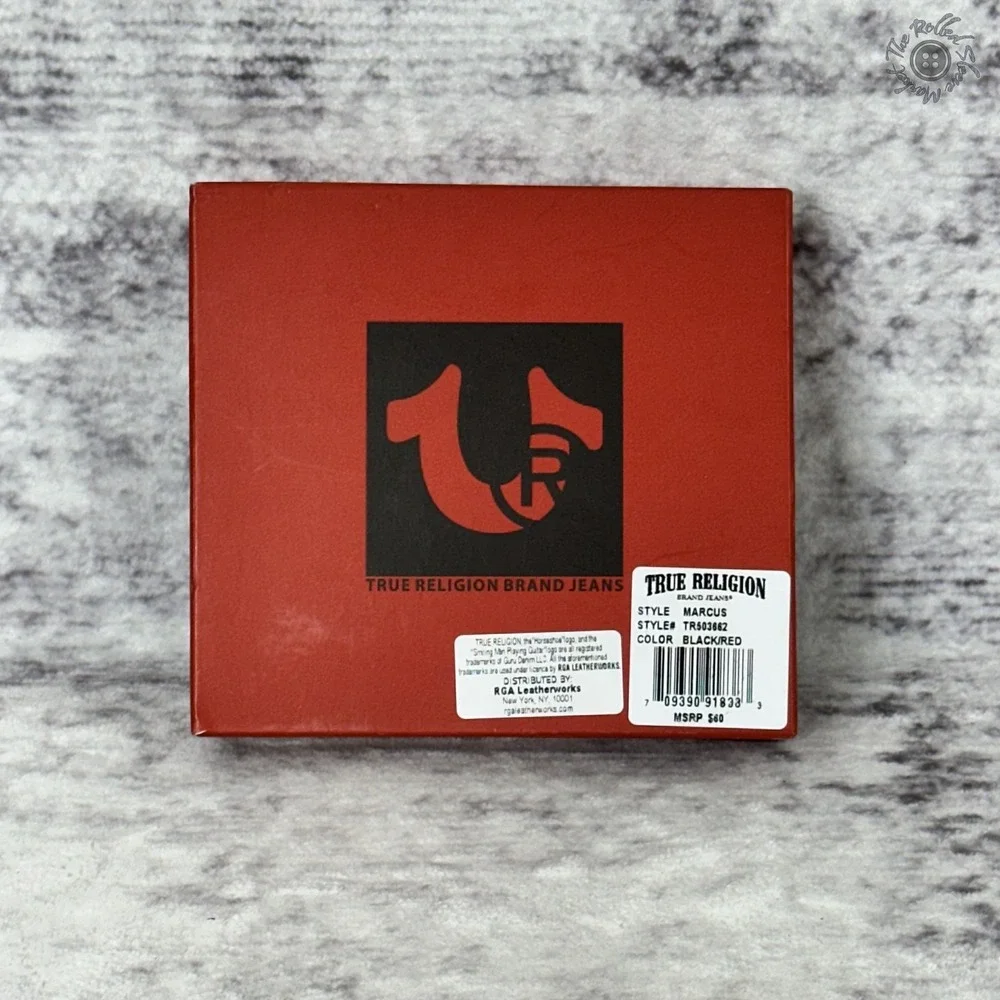 NIB‎ True Religion Bifold Black Wallet Horseshoe Red Key Fob Gift Set MSRP $60